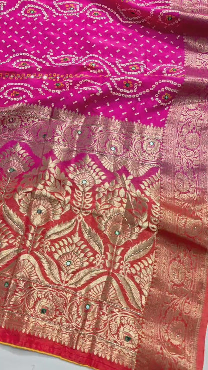 KSDS Multi-Dyed Dola Silk Bandhani Saree