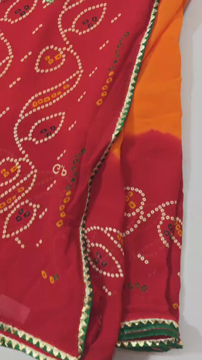 Kanha Sarees Pure Georgette Piliya Bandhani Kundan Saree