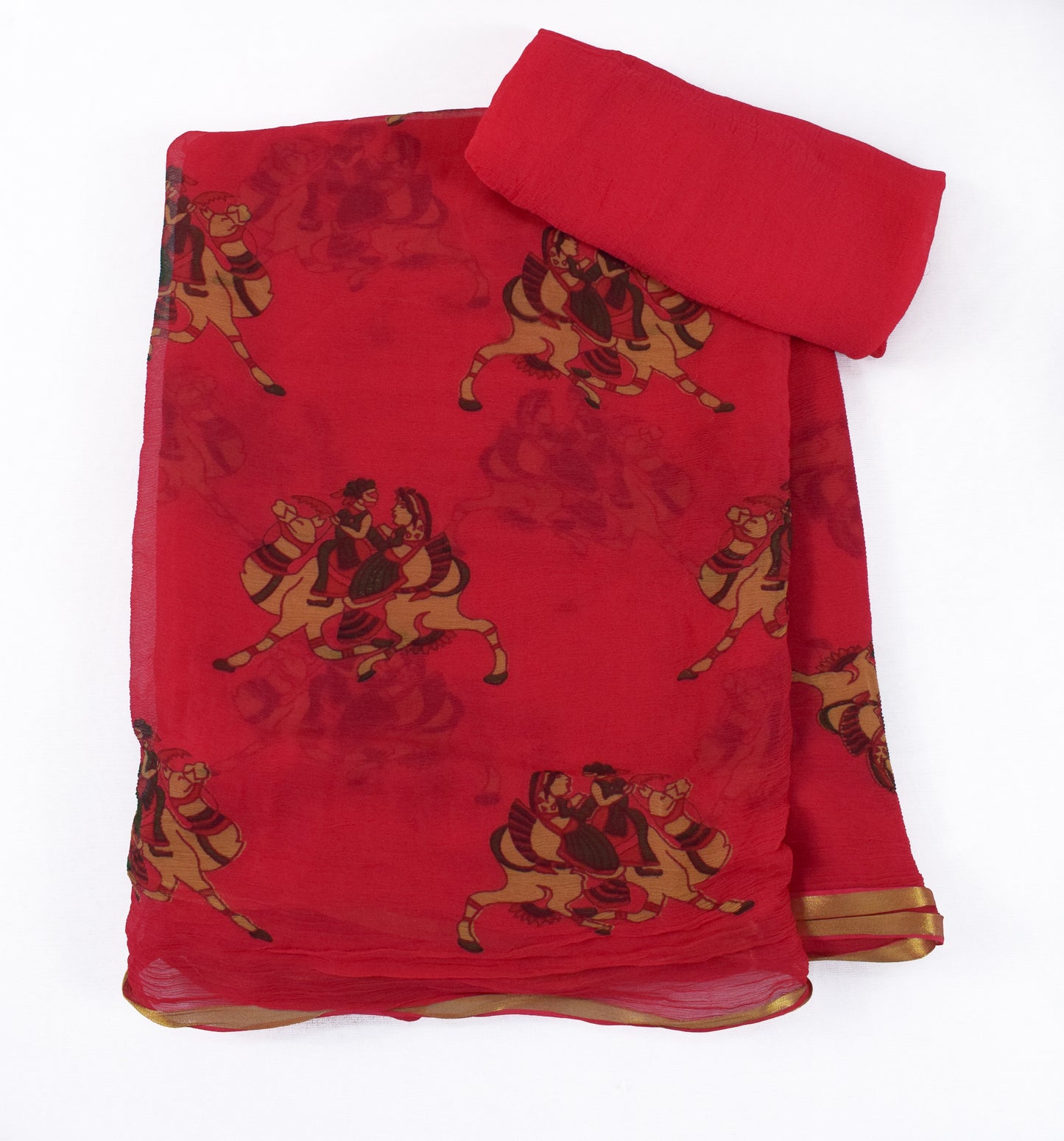 Pure Red color Pure Chiffon Peacock Saree - KANHASAREE