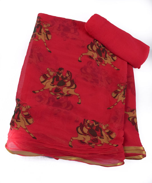 Pure Red color Pure Chiffon Peacock Saree - KANHASAREE