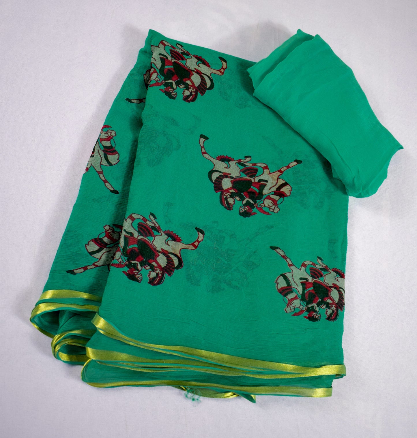 Green color Pure Chiffon Rajasthani Print Saree - KANHASAREE