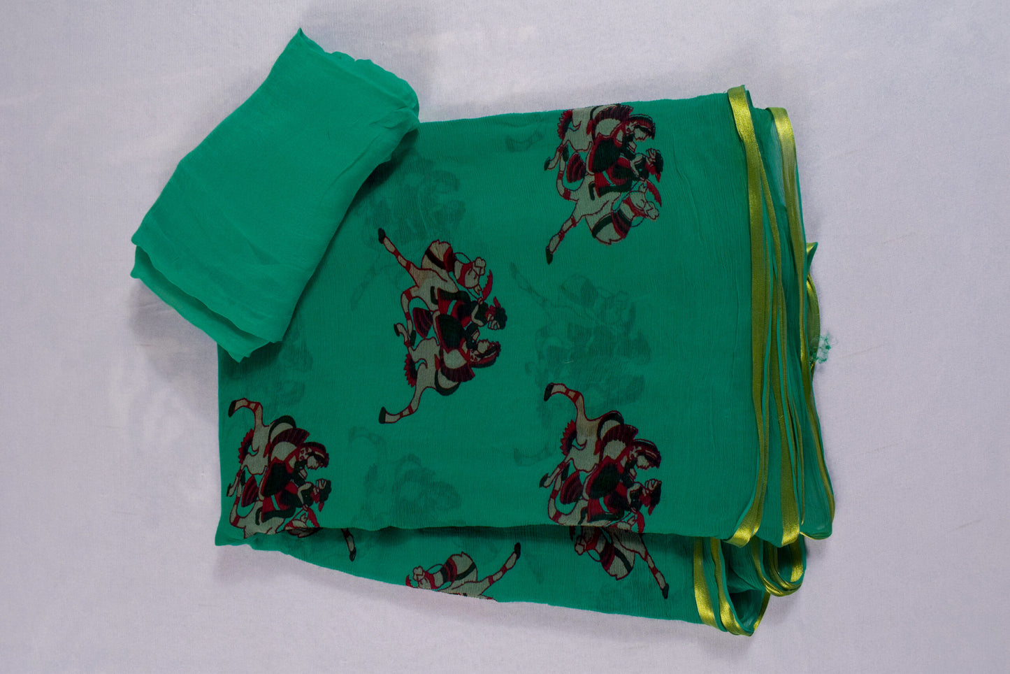 Green color Pure Chiffon Rajasthani Print Saree - KANHASAREE