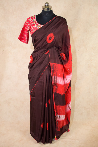 pure crepe shibori saree with stitched designer blouse - KANHASAREE