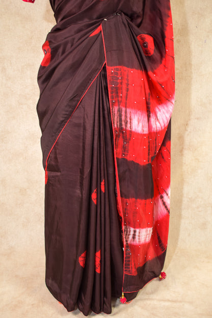 pure crepe shibori saree with stitched designer blouse - KANHASAREE