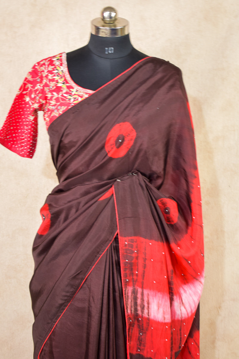 pure crepe shibori saree with stitched designer blouse - KANHASAREE