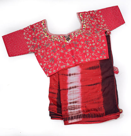 pure crepe shibori saree with stitched designer blouse - KANHASAREE