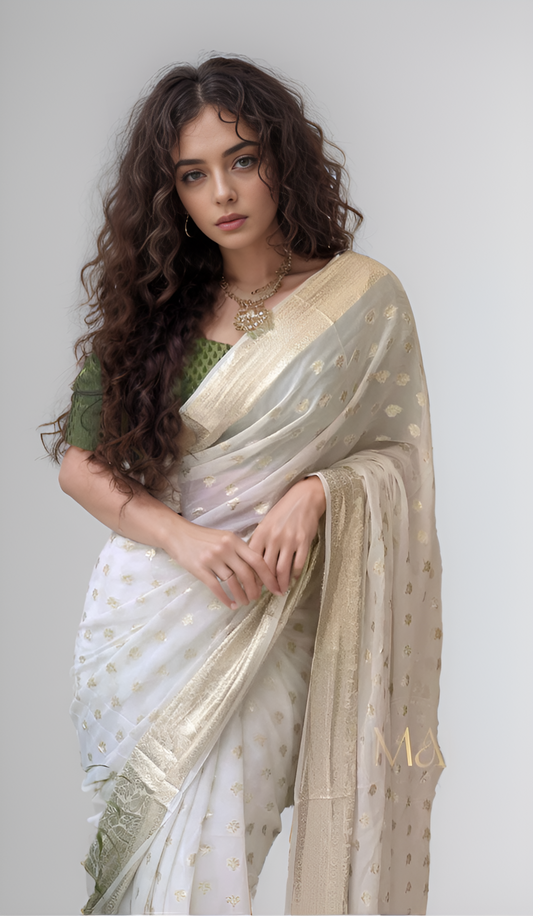 Beautiful Pure Georgette Saree with Jacquard Butti & Fancy Running Blouse - Wedding Wear