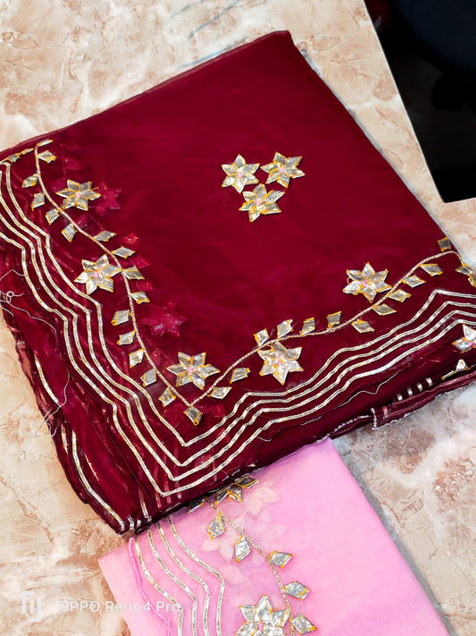 Pure Organza Saree with Kacha Gota Work and Contrast Blouse - Kanhasarees by ksds