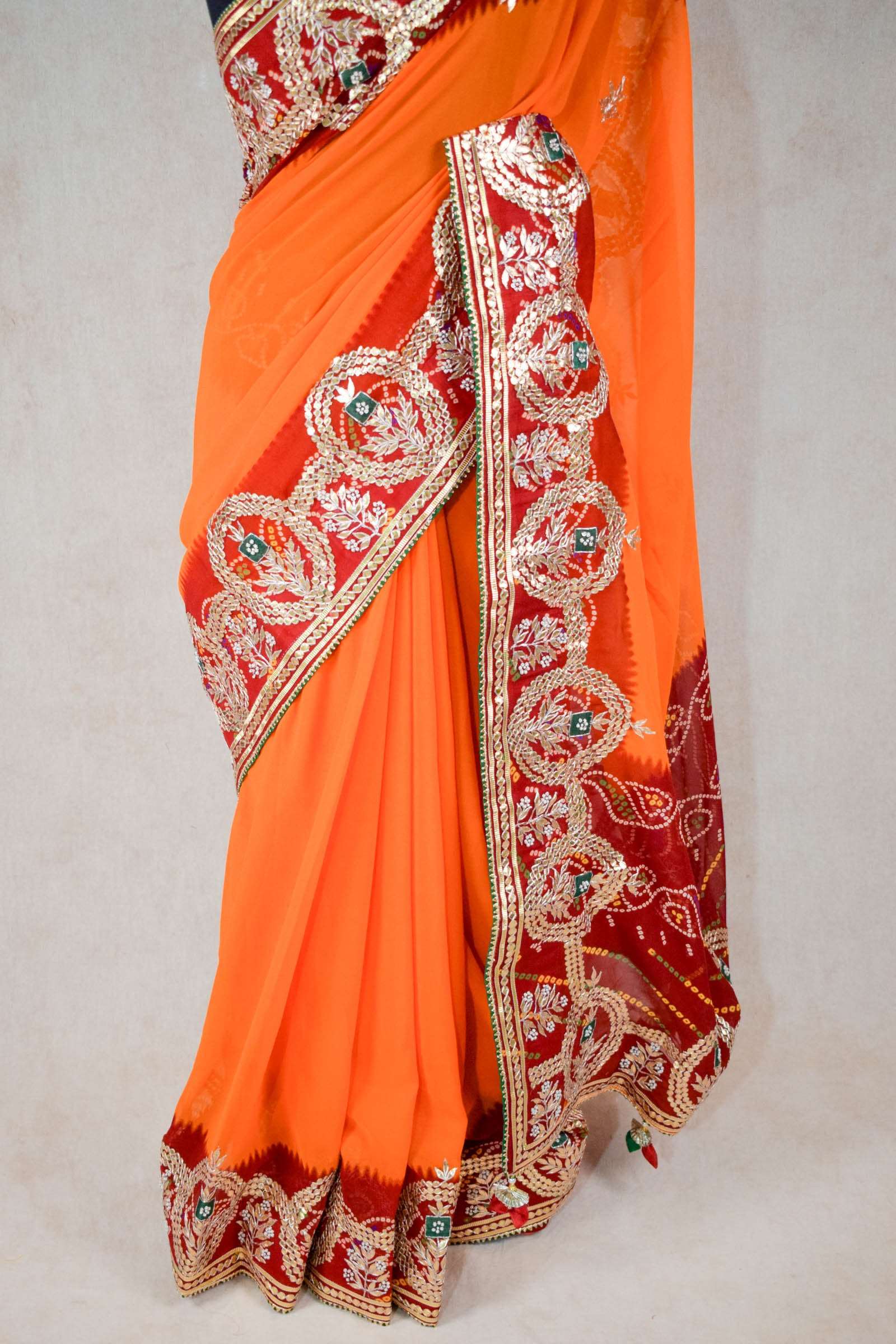 Ganga Bandhani Saree with Mill Foil and Heavy Work Border and Pallu Latkan