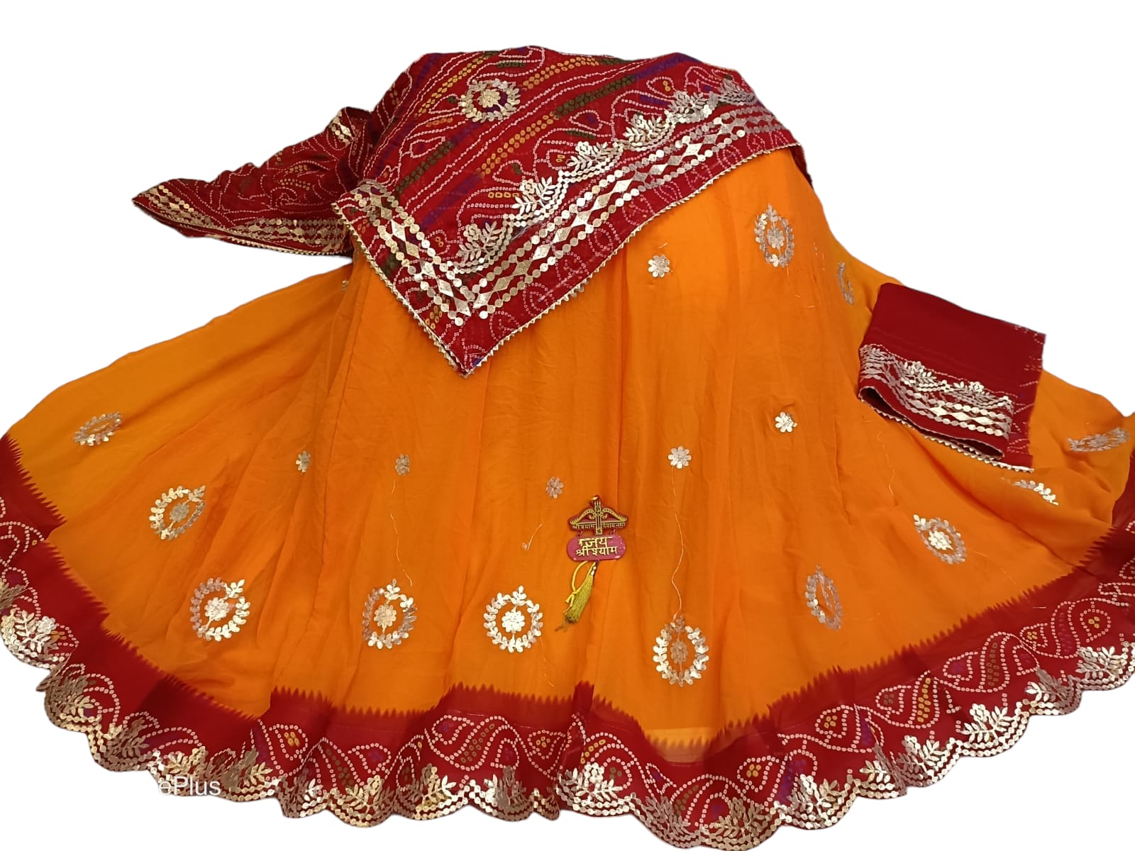 Jaipuri Pila Bandhani Lehenga in  Georgette with Aari Gota Work - KANHASAREE