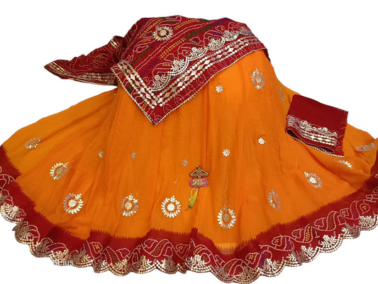 Jaipuri Pila Bandhani Lehenga in  Georgette with Aari Gota Work - Kanhasarees by ksds