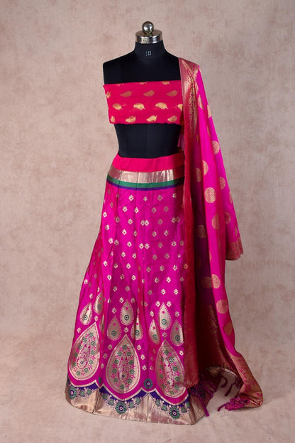 Beautiful Banarsi silk lehenga in hot pink with banarsi silk dupatta - KANHASAREE