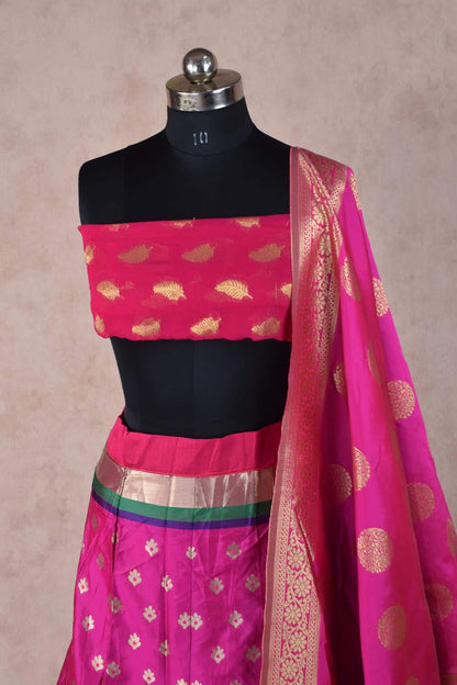 Beautiful Banarsi silk lehenga in hot pink with banarsi silk dupatta - KANHASAREE