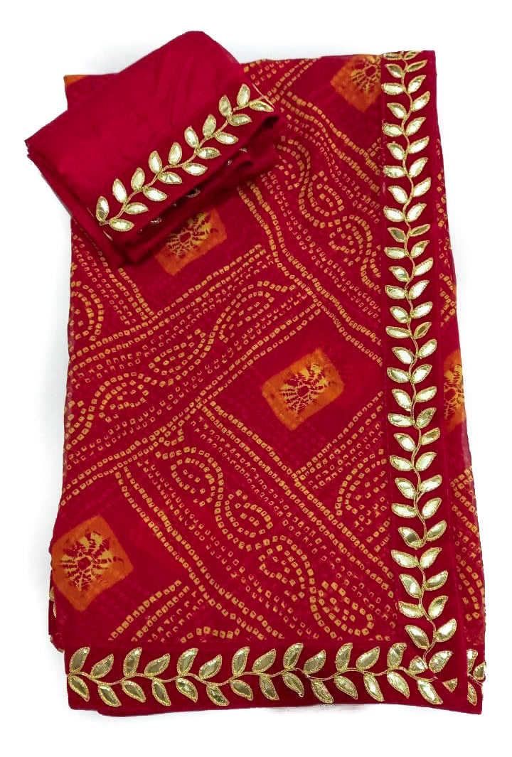 Georgette Bandhani saree with velvet border - KANHASAREE