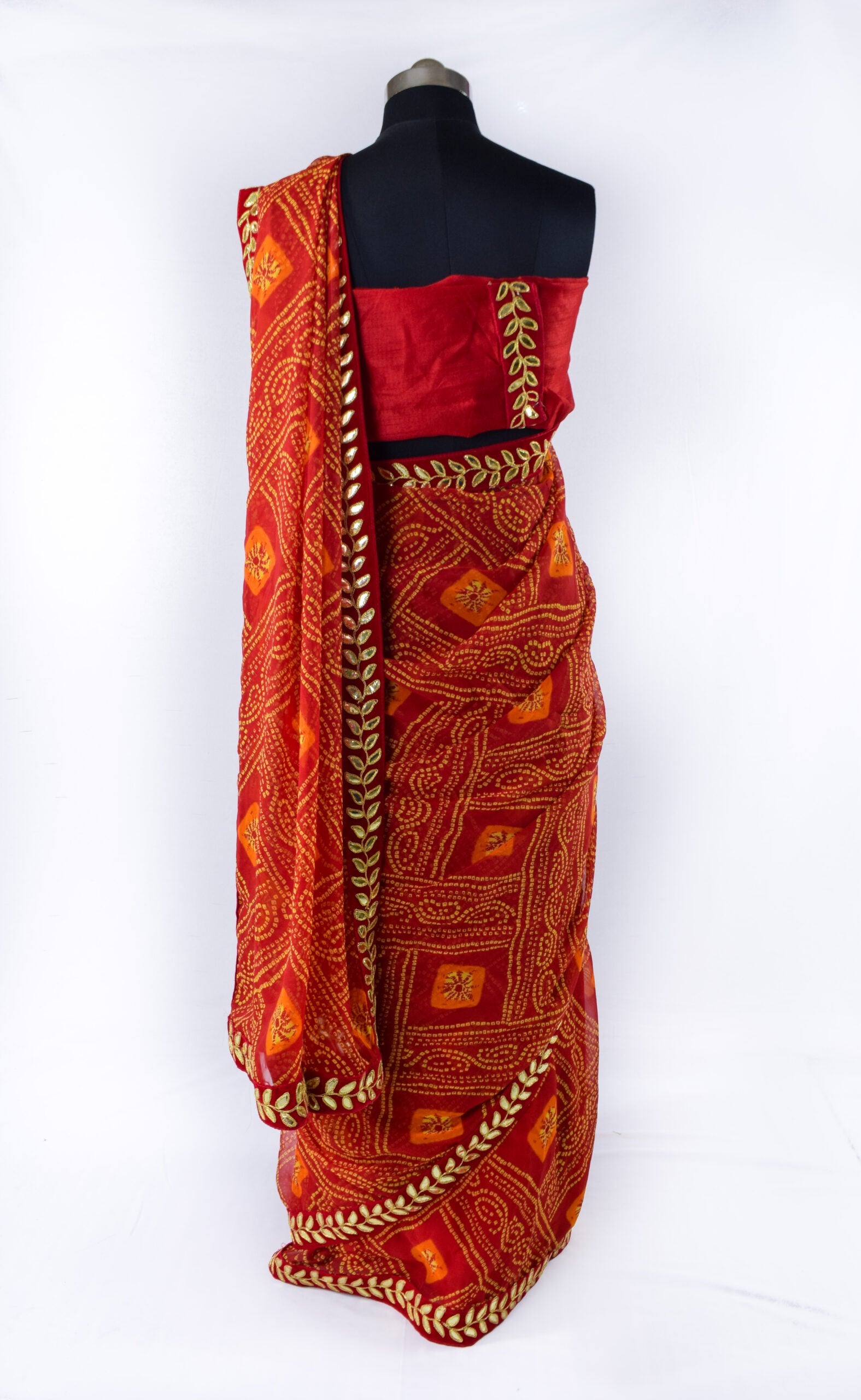 Georgette Bandhani saree with velvet border - KANHASAREE