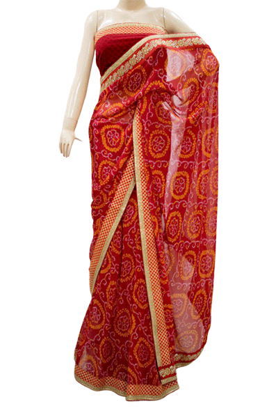 Red Bandhani Georgette Saree - KANHASAREE