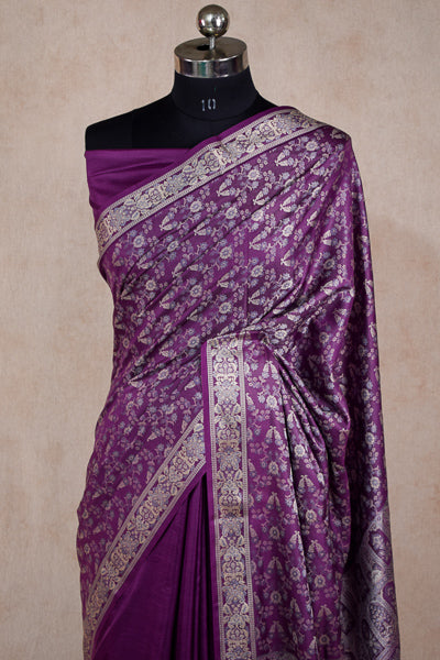 Purple silk banarasi weaving saree - KANHASAREE