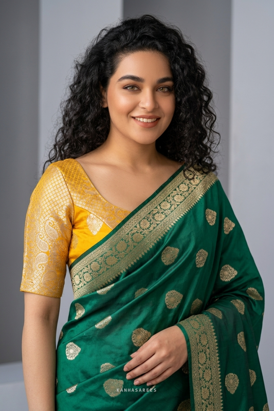 Green Art Silk Zari Saree with Unstitched Zari Work Blouse