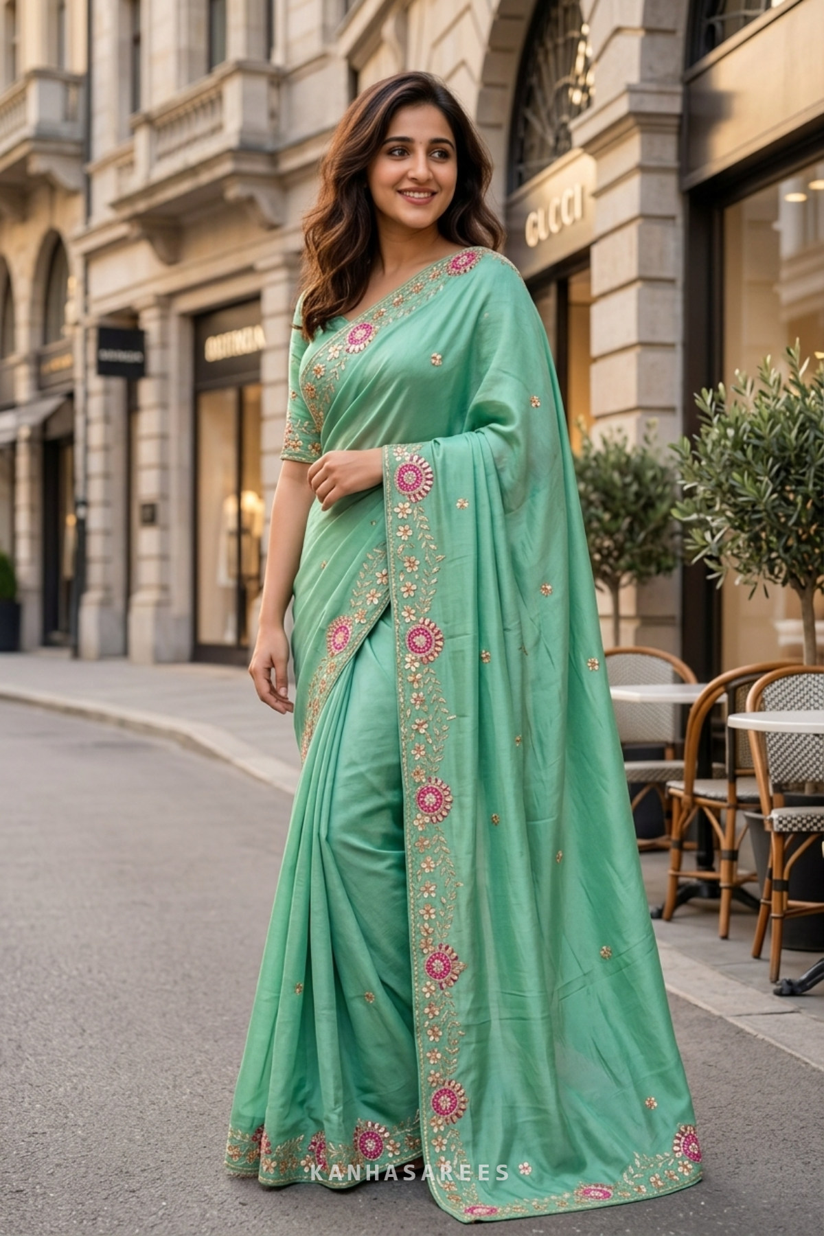 Pure Silk Handwork Light Green Saree with Unstitched Blouse Piece
