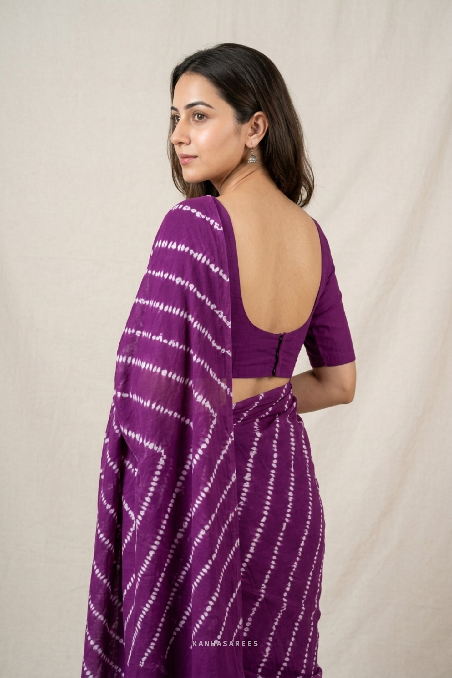 Purple Shibori Cotton Saree with Unstitched Blouse Piece