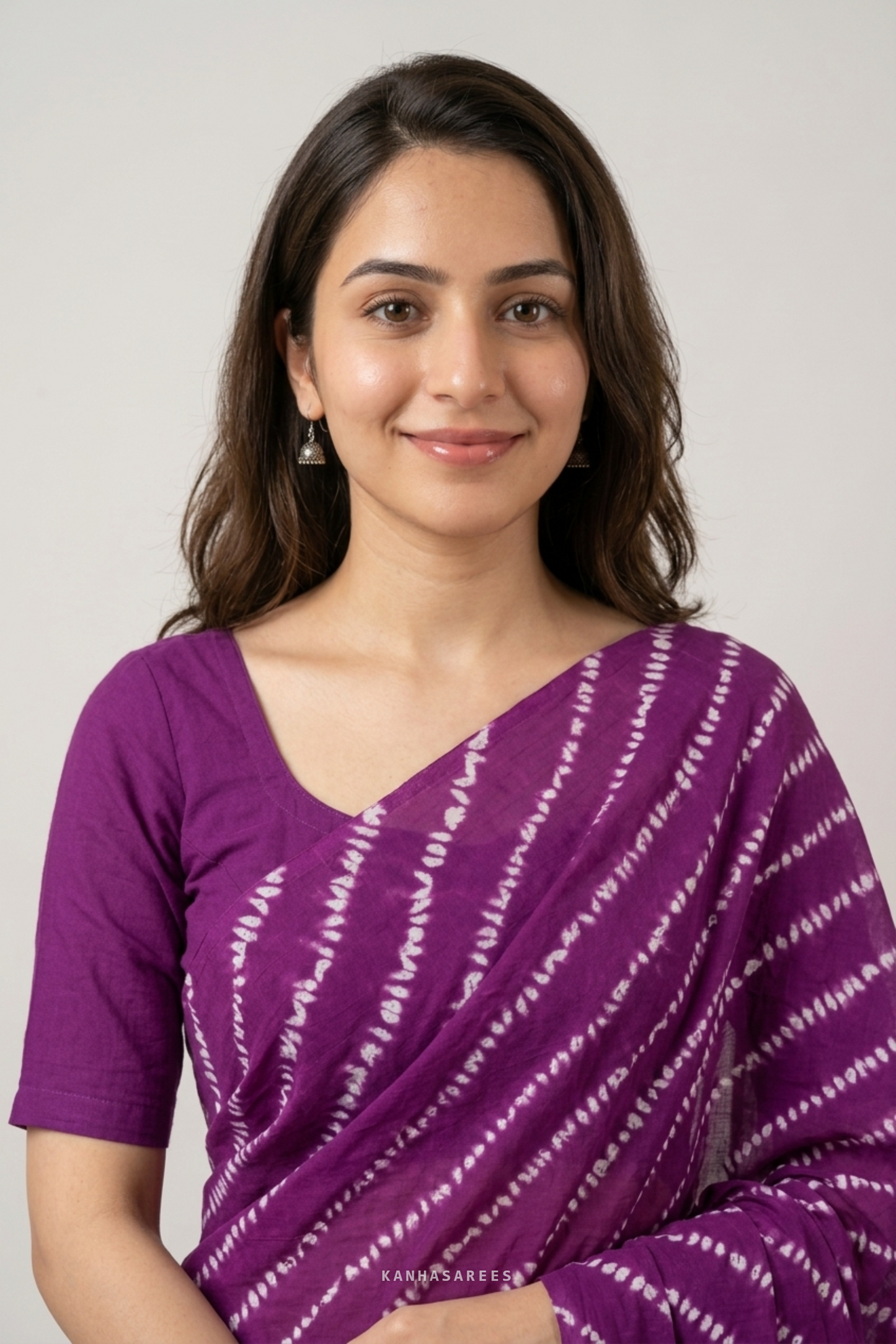 Purple Shibori Cotton Saree with Unstitched Blouse Piece