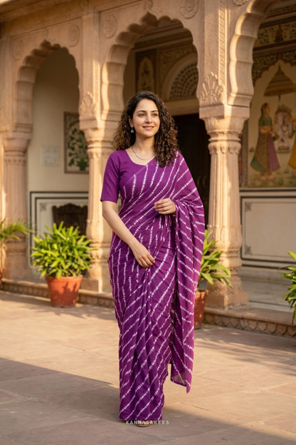 Purple Shibori Cotton Saree with Unstitched Blouse Piece
