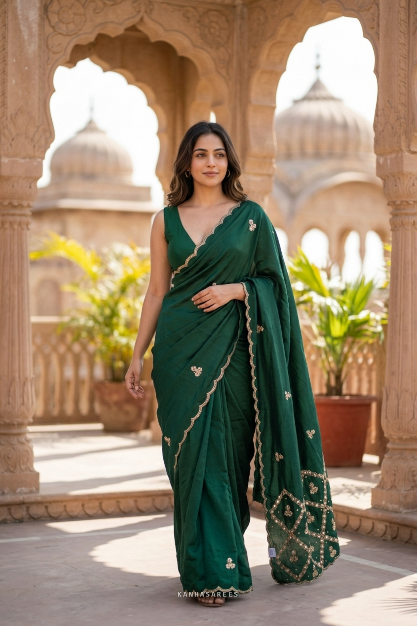 Emerald Green Pure Silk Gota Kardana Fancy Handwork Saree