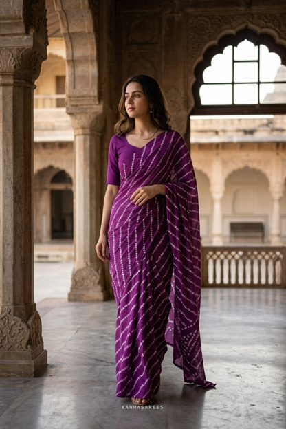Purple Shibori Cotton Saree with Unstitched Blouse Piece