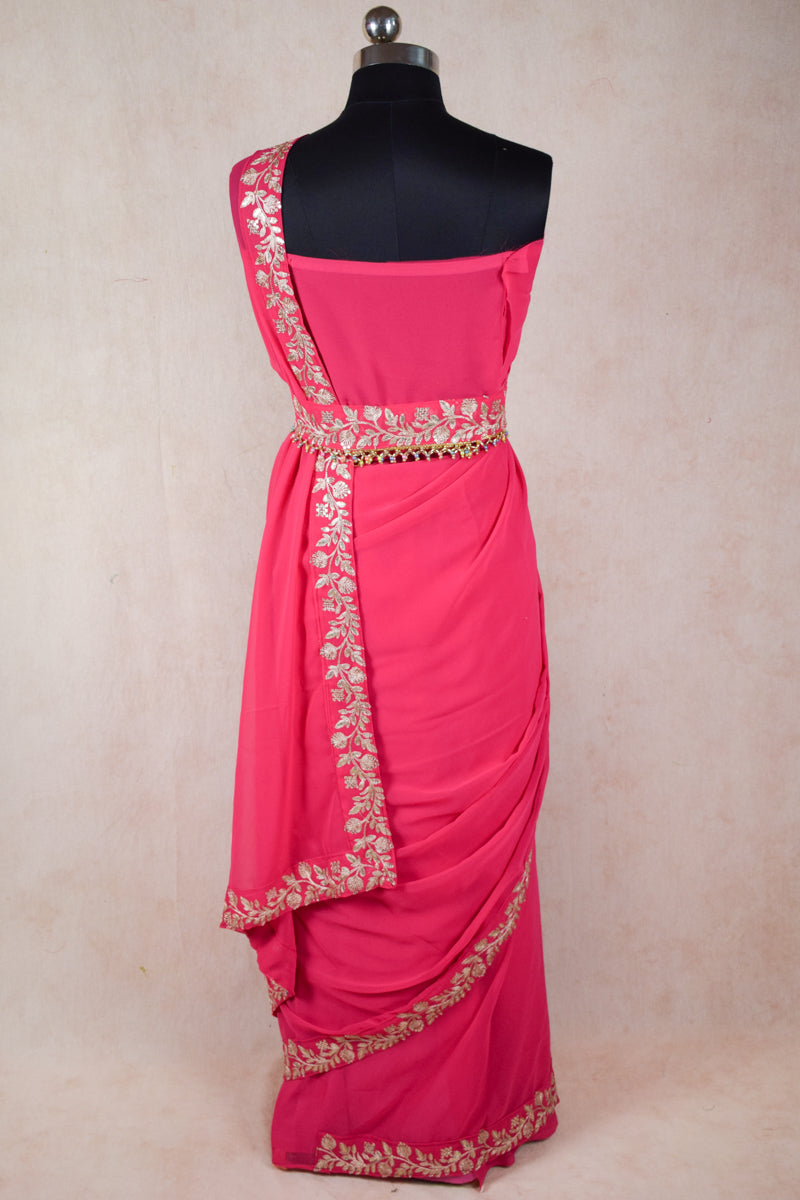 Drape saree wirh blouse, belt & shrug Design by Nidhika shekhar at Modvey |  Modvey | Modvey