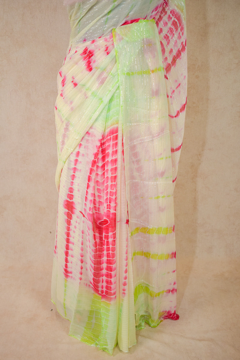 Georgette shibori hand dyed saree - KANHASAREE