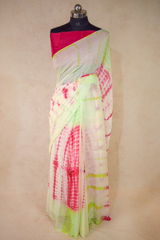 Georgette shibori hand dyed saree - KANHASAREE