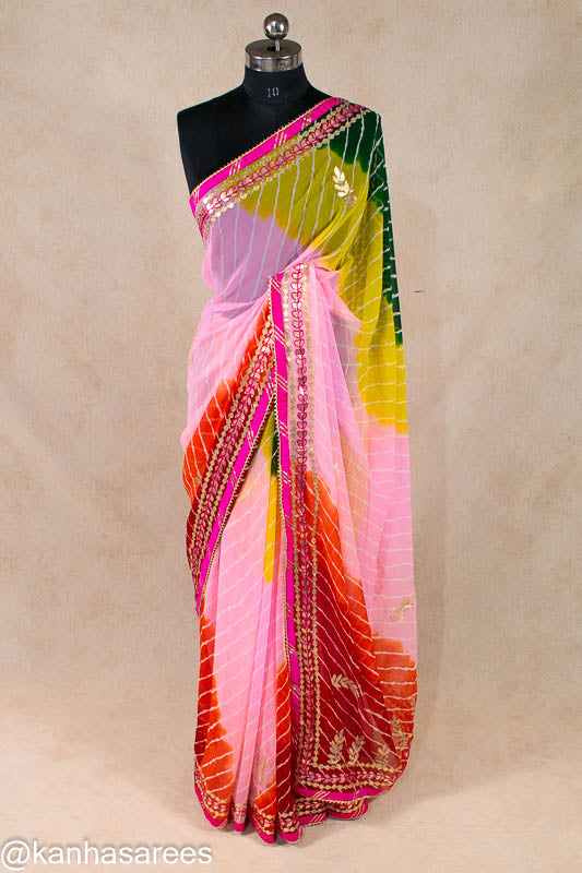 Multicolour Leheriya Gotapatti Saree - KANHASAREE