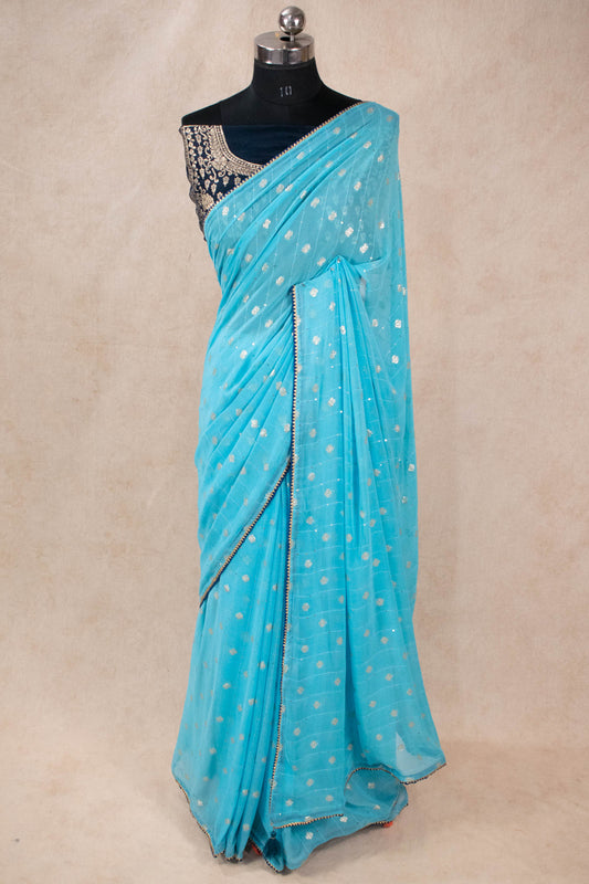 Georgette sequence saree in blue colour - KANHASAREE