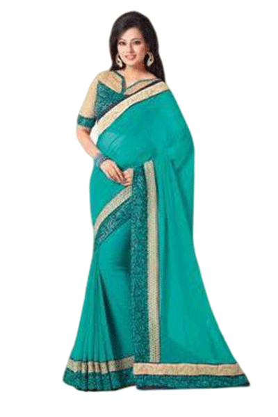 Bottle Green Color Georgette Saree with Embroidery Border - KANHASAREE