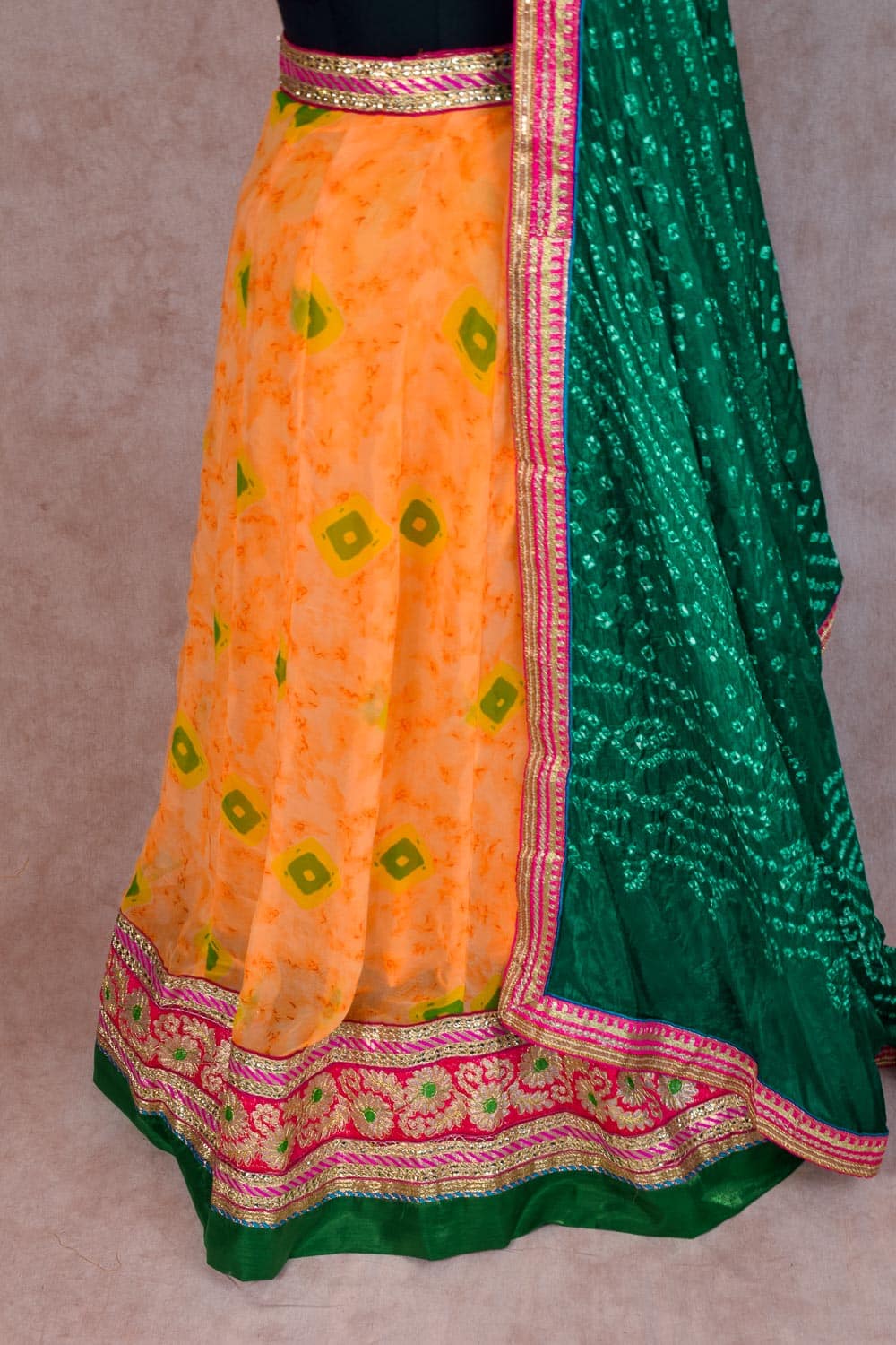 Orange Georgette Shibori Lehenga with Gota Work - KANHASAREE