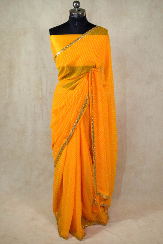 yellow leheriya saree with sequence border - KANHASAREE