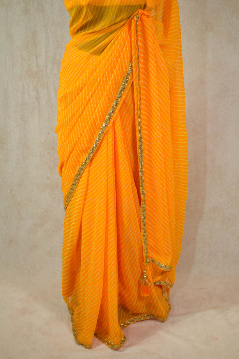 yellow leheriya saree with sequence border - KANHASAREE