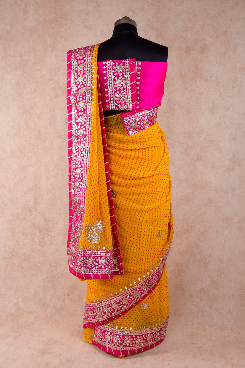 Yellow mothra gotapatti work saree - KANHASAREE