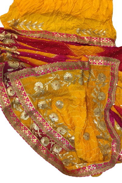 Taffeta Silk Bandhani Saree with Gota Work - KANHASAREE